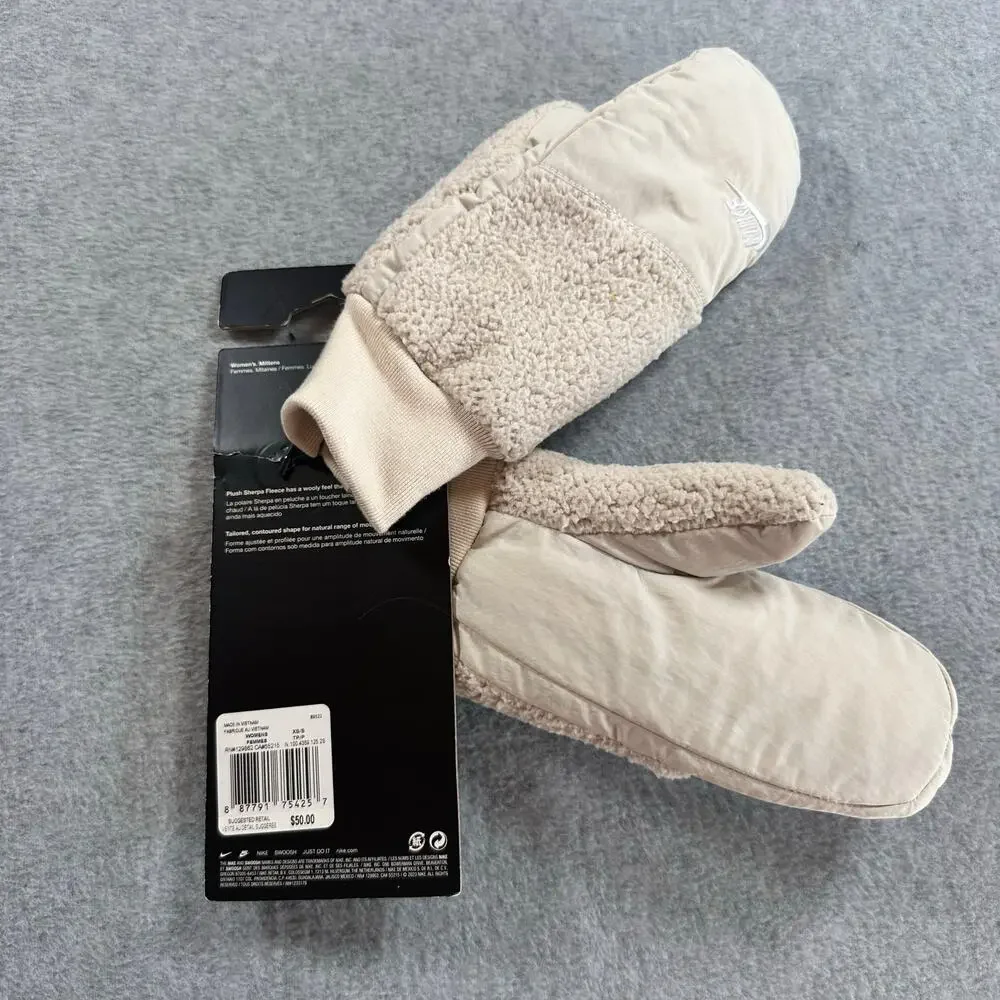 Nike Sherpa Fleece Mittens Cream XS/S NWT